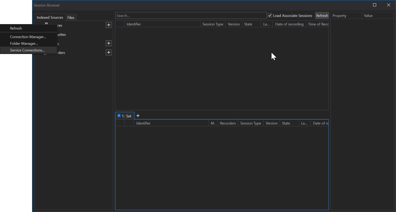 ATLAS Session Browser - connections menu