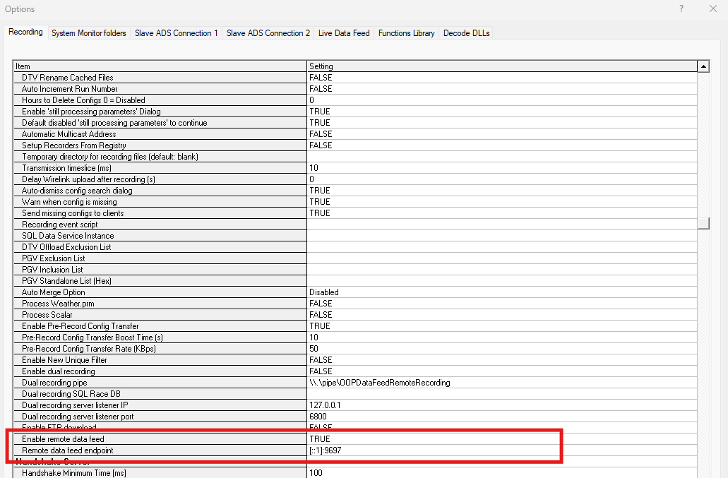 Enable remote data feed