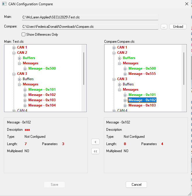 CAN Configuration Compare
