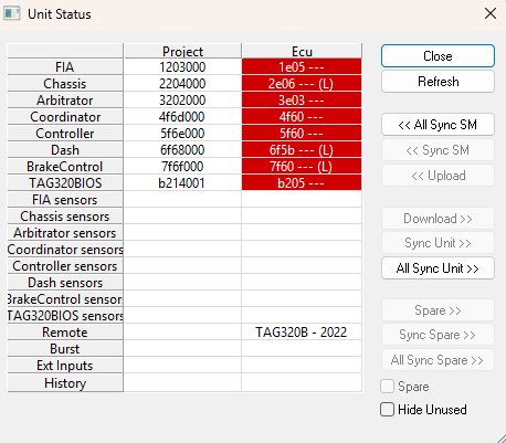 Unit Status Dialog